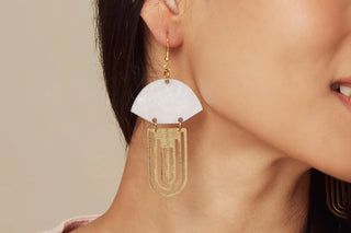 Pearly White & Brass Fan Drop Earrings