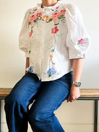 White Blouse with Floral Applique