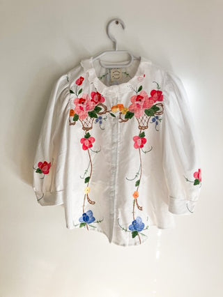 White Blouse with Floral Applique