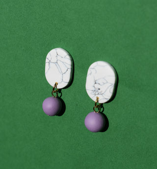 White Marble Oblong Earrings