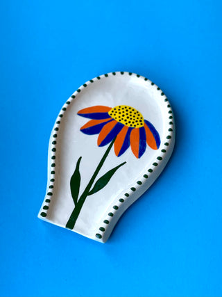 Spoon Rest - White Ecinachea blue & orange