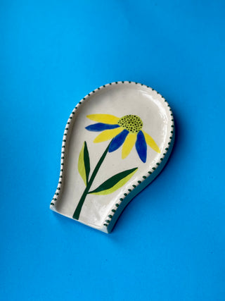 Spoon Rest - White Ecinachea blue & yellow