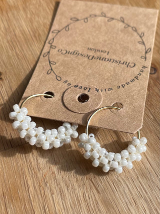 White pearl knitted hoops