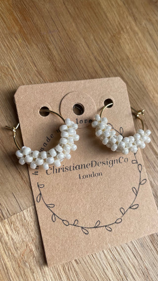 White pearl knitted hoops