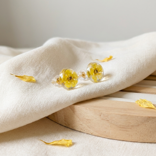Yellow Spiraea Stud Earrings