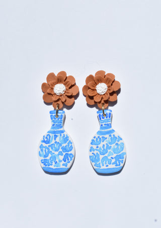 Yellow Flower Painted Vase Earrings