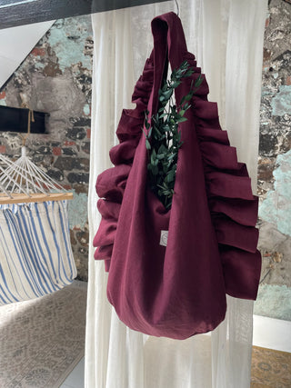 Irish Linen Ruffle Bag Açai