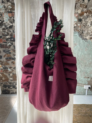 Irish Linen Ruffle Bag Açai