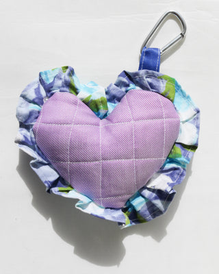 Bag charm - blue floral, purple pin