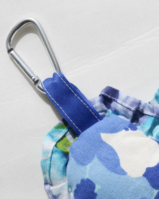 Bag charm - blue floral, purple pin
