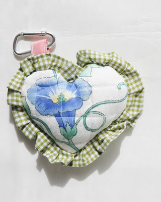 Bag charm - blue flower, green gingham