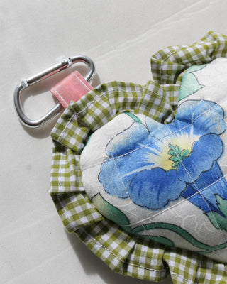 Bag charm - blue flower, green gingham