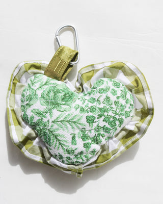 Bag charm - Green floral, brown vintage