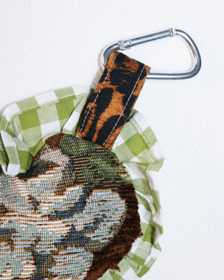 Bag charm - Vintage brown, green gingham