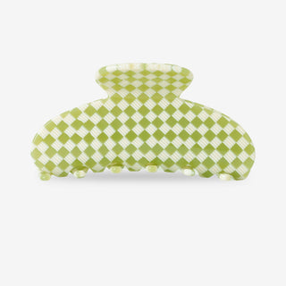 Large Curved Hair Clip - Basil Check