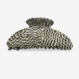 Large Curved Hair Clip - Black & White Check