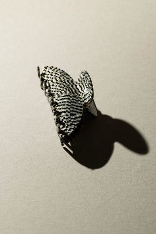 Large Curved Hair Clip - Black & White Check