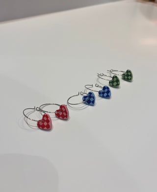 Charm Earrings - Checkered heart