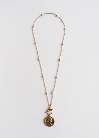 Elizabeth Coin Necklace with a Baroque Pearl Gold