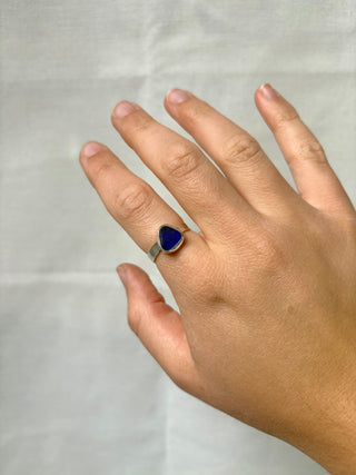 Dark blue chunky sea glass ring