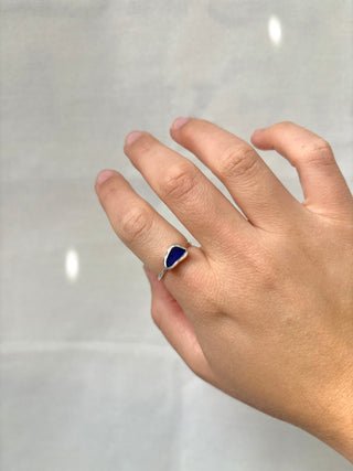 Dark blue sea glass ring