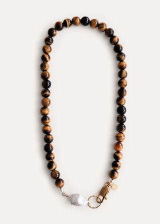 Lara Necklace With A Keshi Pearl Tiger's Eye