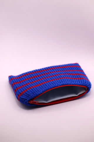 Crochet Makeup Bag - Small - Electric Blue & Red