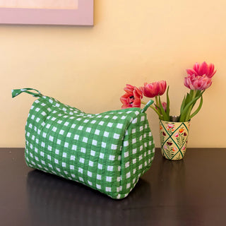 Emerald Green Check Cosmetic Bag