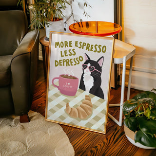More Espresso Less Depresso Cat Print