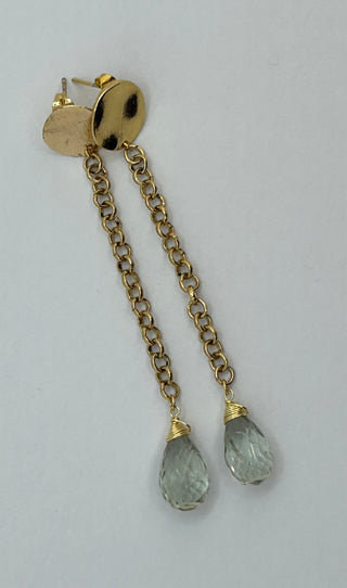 Faceted Green Amethyst Long Drop Earrings