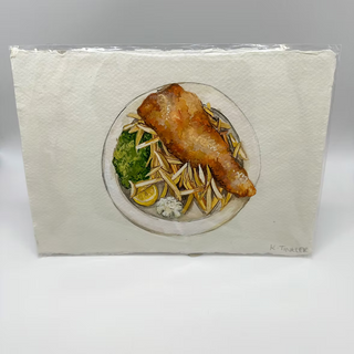 Fish n chips A5 original painting