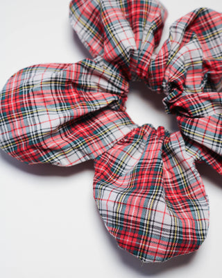 Flower scrunchie - Red Tartan