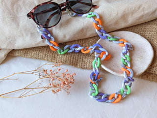 Matte Neon Green, Orange, Lilac & White Marble Glasses Chain / Necklace