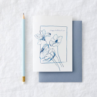 Happy Birthday To You Blue Floral Card