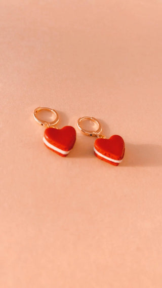 Red Heart Macaroon Charm Earrings on Huggies