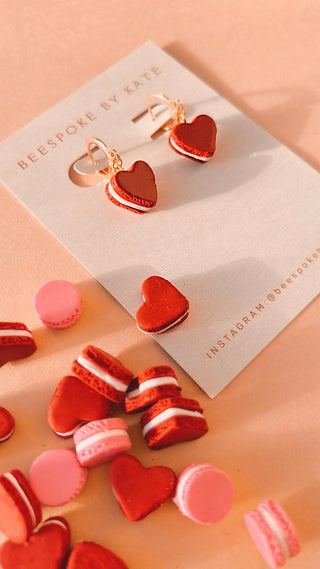 Red Heart Macaroon Charm Earrings on Huggies