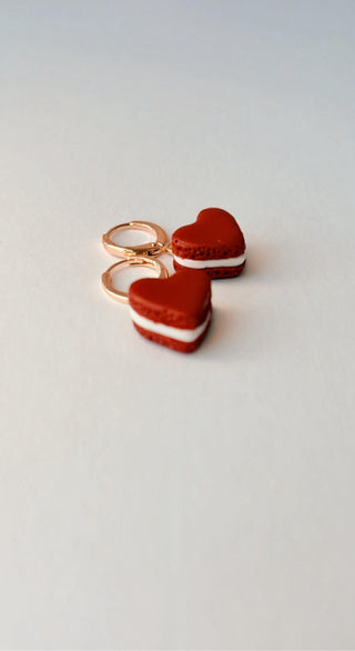 Red Heart Macaroon Charm Earrings on Huggies