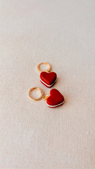 Red Heart Macaroon Charm Earrings on Huggies