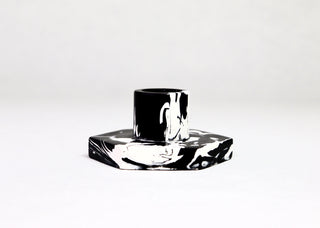 Marbled Candlestick Holder - Black & White