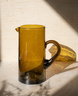 Recycled Moroccan Glass Beldi Water Jug - Amber