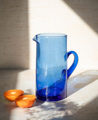 Recycled Moroccan Glass Beldi Water Jug - Blue
