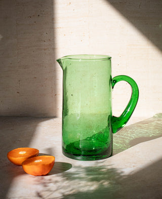 Recycled Moroccan Glass Beldi Water Jug - Green