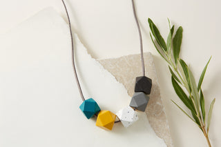 Teal & Mustard hand painted wooden necklace