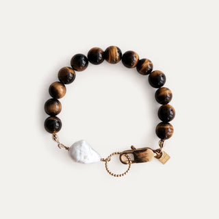 Lara Bracelet With A Keshi Pearl Tiger's Eye