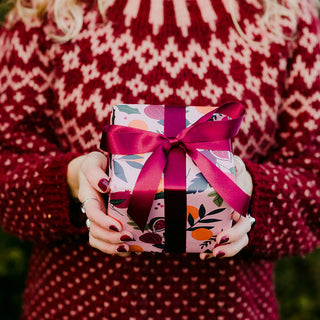 Pink Botanical Fruits Christmas Wrapping Paper