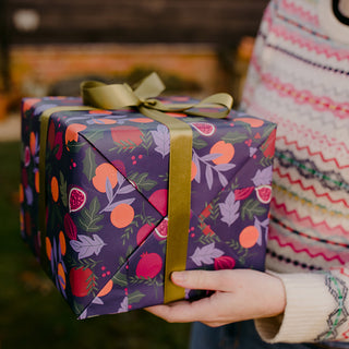 Navy Botanical Fruits Christmas Wrapping Paper