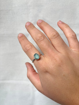 Light blue sea glass ring
