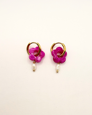 Hattie Flower Pearl Hoops