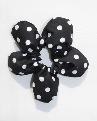 Mini Flower scrunchie - black polka dot