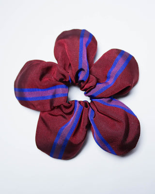 Mini flower scrunchie - Burgundy/Blue Stripe